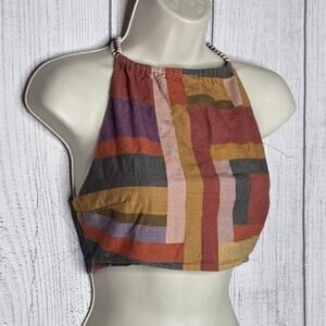 Kimchi Blue Urban Outfitters Halter Crop Top Striped Patchwork Boho Size Small